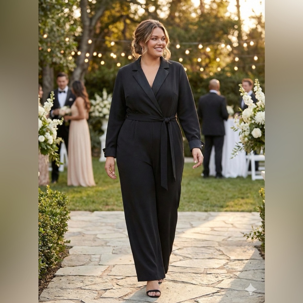 Soft Surroundings Elegant Black Tuxedo Jumpsuit
